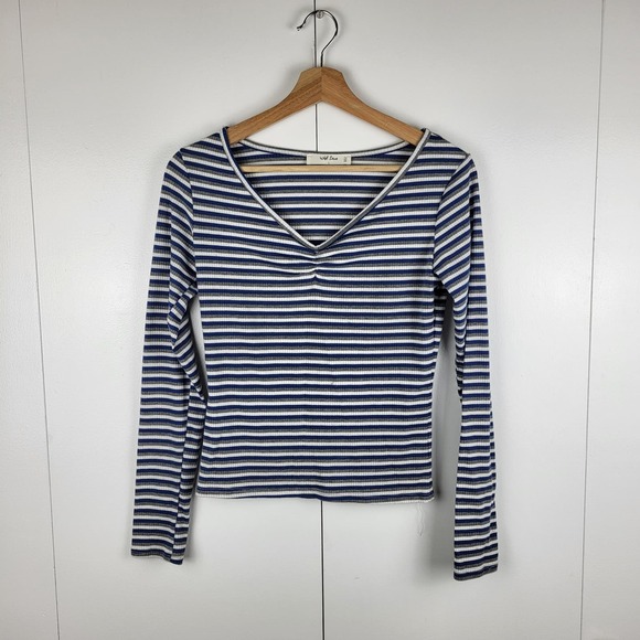 Wild love Tops - Ribbed Stripe Long Sleeve V-neck Top | L